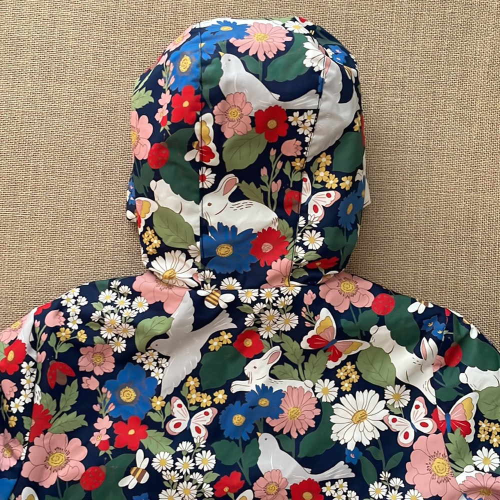 EUC Mini Boden water repellant fleece lined anorak, bunny butterfly bee floral - Picture 7 of 10